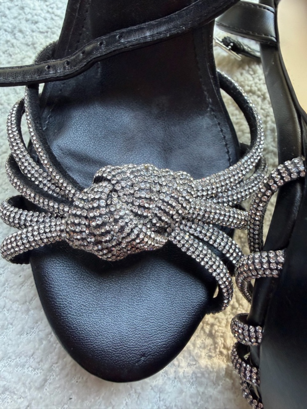 Nine West Black Satin Heels with Silver Rhinestone Knot Detail - Picture 6 of 7